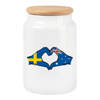 Schweden Australien Flagge Herzform - Keksdose mit Holzdeckel - Weiß - Vorne