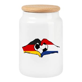 Germany Holland Football Flag Hands Heart Shape - Cookie Jar with Wooden Lid - white - Front