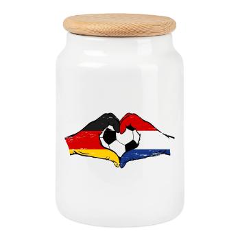 Germany Holland Football Flag Hands Heart Used - Cookie Jar with Wooden Lid - white - Front