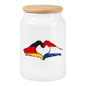 Germany Holland Flag Hands Heart Shape Used - Cookie Jar with Wooden Lid - white - Front