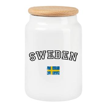 Swedish Flag Cross on Blue - Cookie Jar with Wooden Lid - white - Front