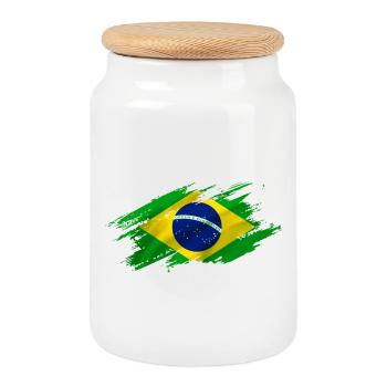Brésil - Boîte à biscuits avec couvercle en bois - blanc - Devant