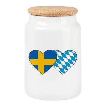 Schweden Bayern Flagge Herz - Keksdose mit Holzdeckel - Weiß - Vorne