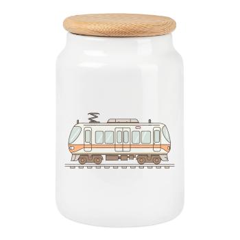 Railroad Comic Look - Cookie Jar with Wooden Lid - white - Front