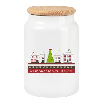 Famille d’arbres de Noël - Boîte à biscuits avec couvercle en bois - blanc - Devant
