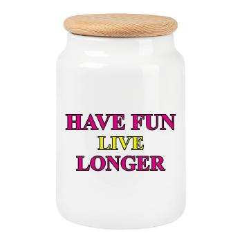 Have Fun - Inspiring lifestyle print design - Cookie Jar with Wooden Lid - white - Front