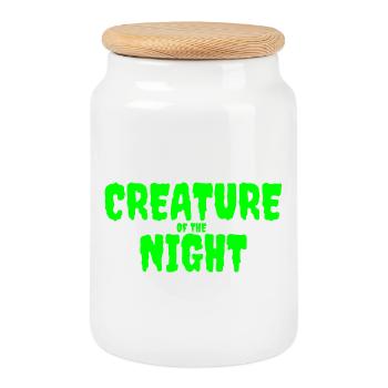Créature de la nuit Texte d’horreur - Boîte à biscuits avec couvercle en bois - blanc - Devant