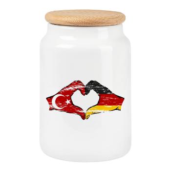 Turquie Allemagne Mains Forme de Coeur Utilisé - Boîte à biscuits avec couvercle en bois - blanc - Devant
