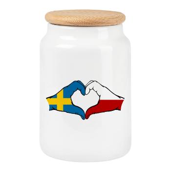 Schweden Polen Flagge Herzform - Keksdose mit Holzdeckel - Weiß - Vorne