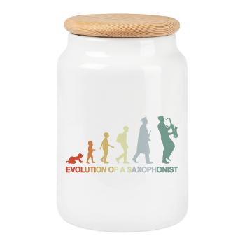 Vintage Saxophonist Evolution - Cookie Jar with Wooden Lid - white - Front