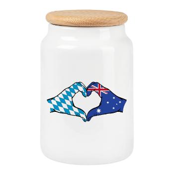 Bavaria Australia Flag Hands Heart Shape - Cookie Jar with Wooden Lid - white - Front