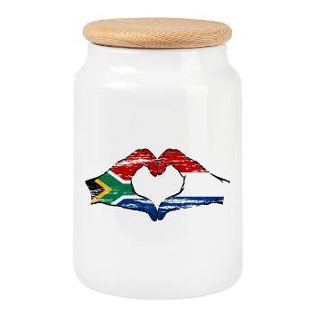 South Africa Holland Flag Hands Heart Shape Used - Cookie Jar with Wooden Lid - white - Front