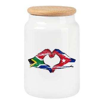 Südafrika Kuba Flagge Hände Herzform used - Keksdose mit Holzdeckel - Weiß - Vorne