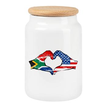 South Africa USA flag hands heart shape used - Cookie Jar with Wooden Lid - white - Front