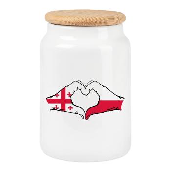 Géorgie Pologne Drapeau Mains Coeur Forme - Boîte à biscuits avec couvercle en bois - blanc - Devant