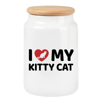 I Love my Kitty Cat - Cookie Jar with Wooden Lid - white - Front
