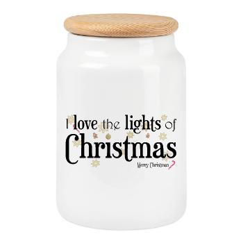 Ich liebe Weihnachtslichter, Englisch - Keksdose mit Holzdeckel - Weiß - Vorne