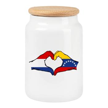Holland Venezuela Flag Hands Heart Shape - Cookie Jar with Wooden Lid - white - Front