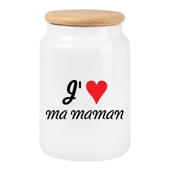 J'aime ma maman - Fête des Mères - Boîte à biscuits avec couvercle en bois - blanc - Devant