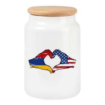 Arménie USA Drapeau Mains Coeur Forme Utilisé - Boîte à biscuits avec couvercle en bois - blanc - Devant