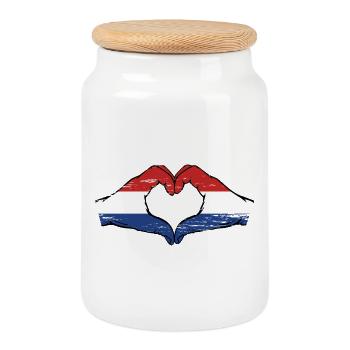 Holland flag hands heart shape used - Cookie Jar with Wooden Lid - white - Front