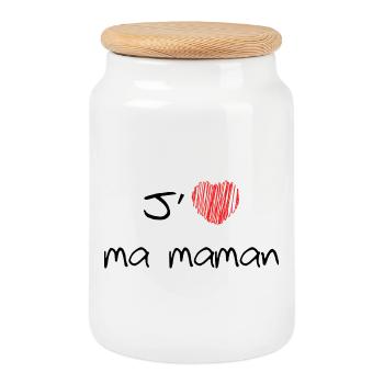 J'aime ma maman - Fête des Mères - Boîte à biscuits avec couvercle en bois - blanc - Devant