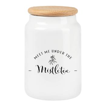 "Meet me under the Mistletoe" | Saying Christmas - Cookie Jar with Wooden Lid - white - Front