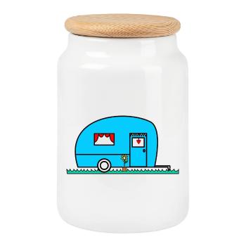 CAMPING. CAMP. I CAN'T. HUMOR. HOLIDAY - Cookie Jar with Wooden Lid - white - Front