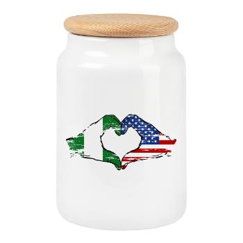 Nigeria USA flag hands heart shape used - Cookie Jar with Wooden Lid - white - Front