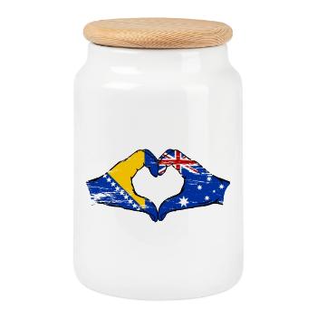 Bosnia Australia flag hands heart shape used - Cookie Jar with Wooden Lid - white - Front
