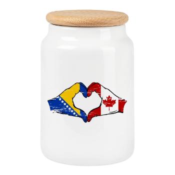 Bosnia Canada flag hands heart shape used - Cookie Jar with Wooden Lid - white - Front