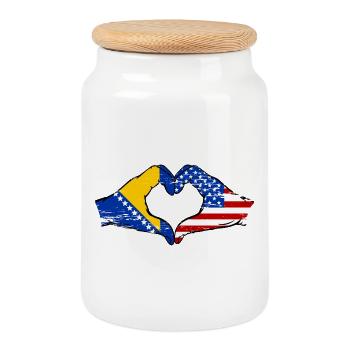 Bosnia USA flag hands heart shape used - Cookie Jar with Wooden Lid - white - Front