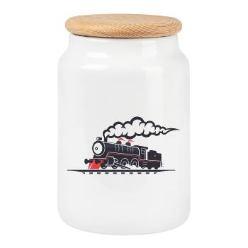 Chemin de fer - Boîte à biscuits avec couvercle en bois - blanc - Devant