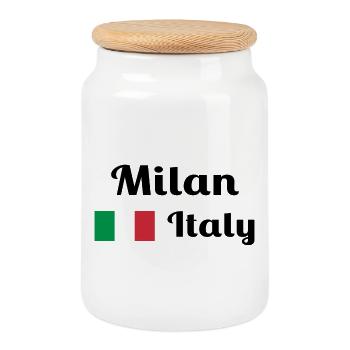 Milan, Italie - Imprimés élégants - Boîte à biscuits avec couvercle en bois - blanc - Devant