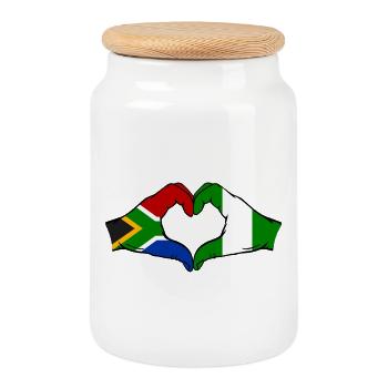 Afrique du Sud Nigeria Drapeau Mains Coeur Forme - Boîte à biscuits avec couvercle en bois - blanc - Devant