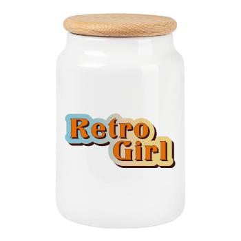 Fille rétro – Vibrations et nostalgie des années 70 - Boîte à biscuits avec couvercle en bois - blanc - Devant