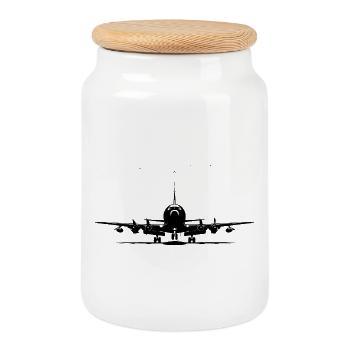 Jet plane - Cookie Jar with Wooden Lid - white - Front