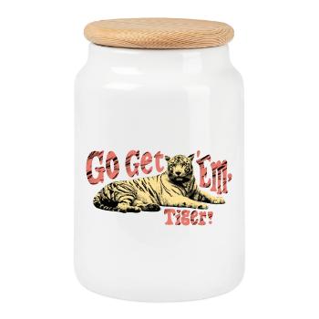 Va les chercher, Tiger ! – Tigre motivateur - Boîte à biscuits avec couvercle en bois - blanc - Devant