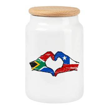 Südafrika Chile Flagge Hände Herzform used - Keksdose mit Holzdeckel - Weiß - Vorne