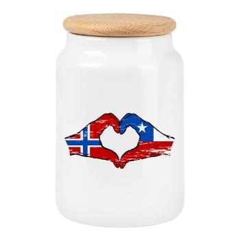 Norway Chile flag hands heart shape used - Cookie Jar with Wooden Lid - white - Front