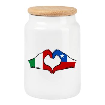 Italien Chile Flagge Hände Herzform - Keksdose mit Holzdeckel - Weiß - Vorne