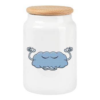 Nuage mignon méditant - Boîte à biscuits avec couvercle en bois - blanc - Devant