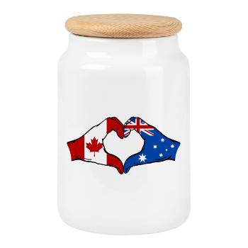 Canada Australie Drapeau Mains Coeur Forme - Boîte à biscuits avec couvercle en bois - blanc - Devant