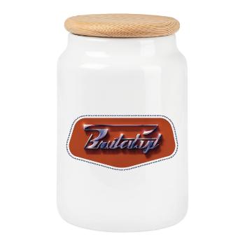 Brutalist – Emblème rétro-futuriste chromé - Boîte à biscuits avec couvercle en bois - blanc - Devant