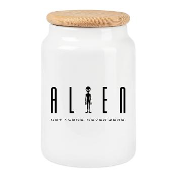Alien Sci-Fi Design – pas seul. Ne l’ont jamais été. - Boîte à biscuits avec couvercle en bois - blanc - Devant