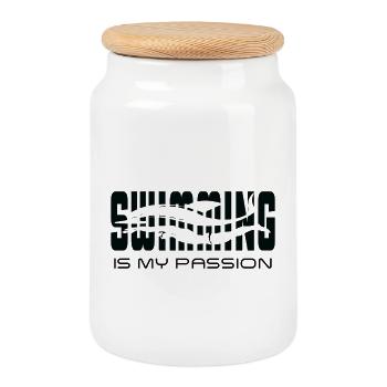 La natation est ma passion - Boîte à biscuits avec couvercle en bois - blanc - Devant