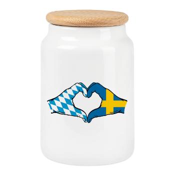 Bayern Schweden Flagge Hände Herzform - Keksdose mit Holzdeckel - Weiß - Vorne