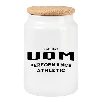 UQM Athletic-Performance Sportswear - Boîte à biscuits avec couvercle en bois - blanc - Devant