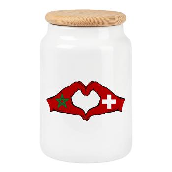 Maroc Suisse Drapeau Mains Coeur - Boîte à biscuits avec couvercle en bois - blanc - Devant