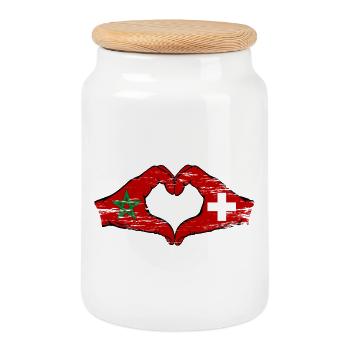 Maroc Suisse Drapeau Mains Coeur Forme Utilisé - Boîte à biscuits avec couvercle en bois - blanc - Devant